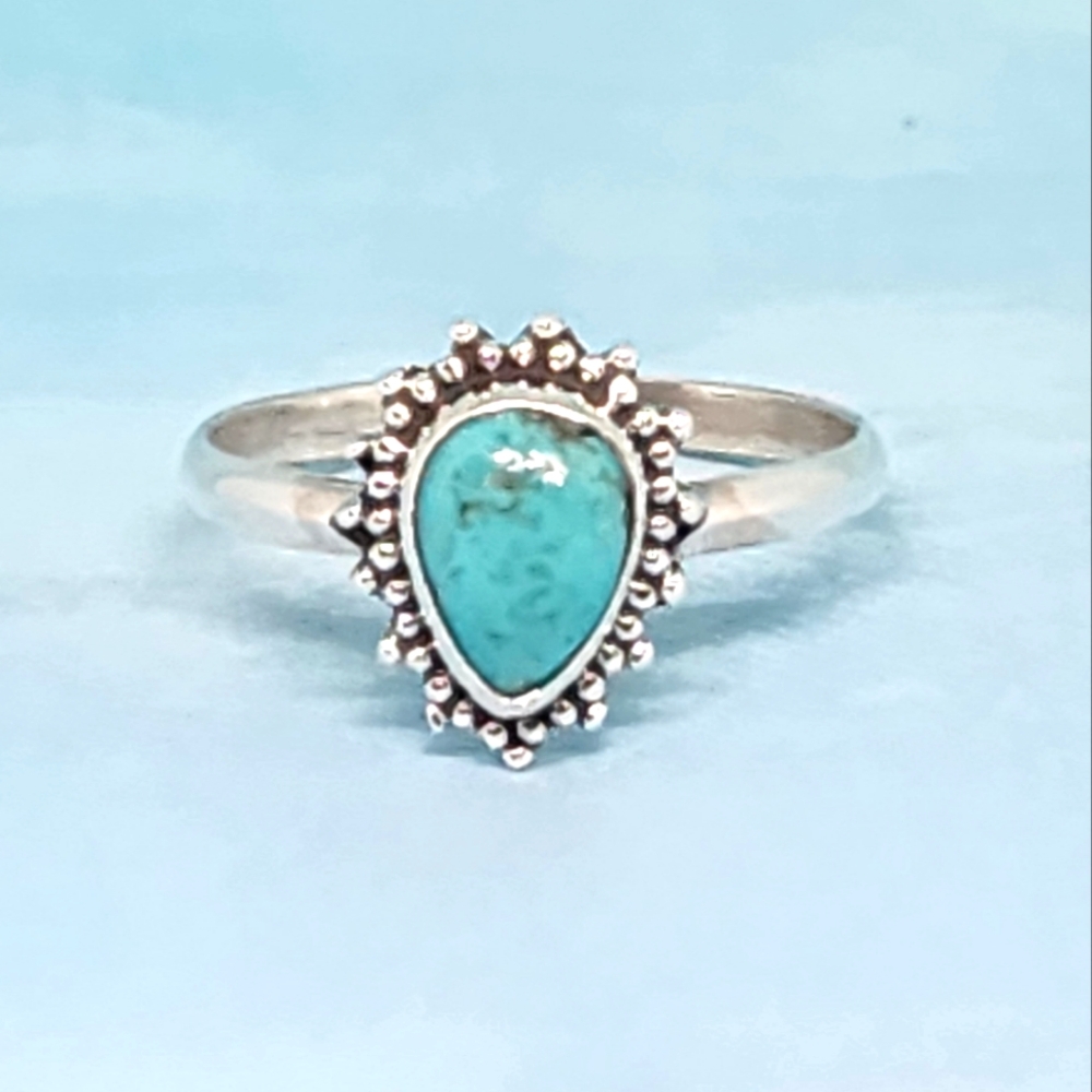 Turquoise Teardrop and Sterling Ring